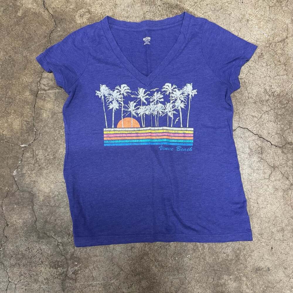 Mossimo Supply Co. Venice Beach Graphic T-Shirt Size XXL Purple V-Neck